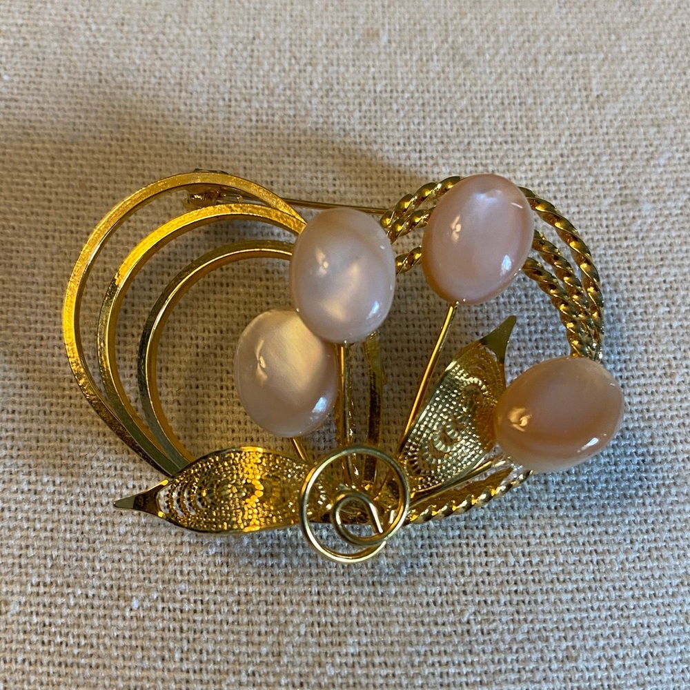 Vintage Golden Mother of Pearl Brooch